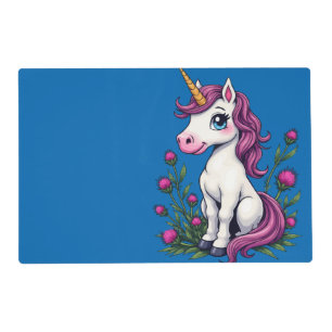Cute Pink Unicorn Seated Amongst Scottish Thistles Placemat