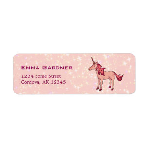 Cute Pink Unicorn Sparkles Return Address Label