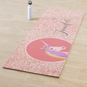 Cute Pink Unicorn Speckles Personalized Yoga Mat
