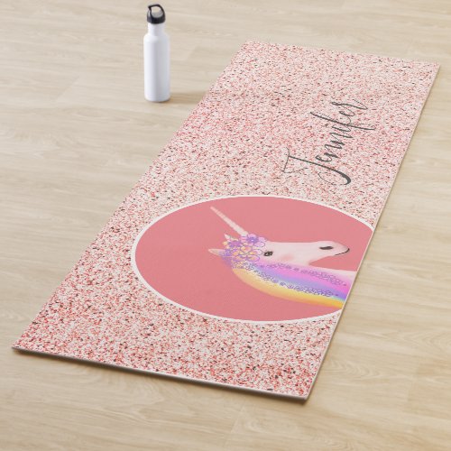 Cute Pink Unicorn Speckles  Personalized Yoga Mat