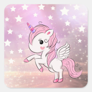 Cute Pink Unicorn Stardust Birthday Baby Shower Square Sticker