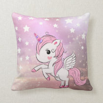 Cute Pink Unicorn Stardust Girls Bedroom Nursery Throw Pillow