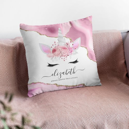 Cute Pink Unicorn Throw Pillow