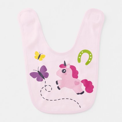 Cute Pink Unicorn with a Butterfly Baby Bib