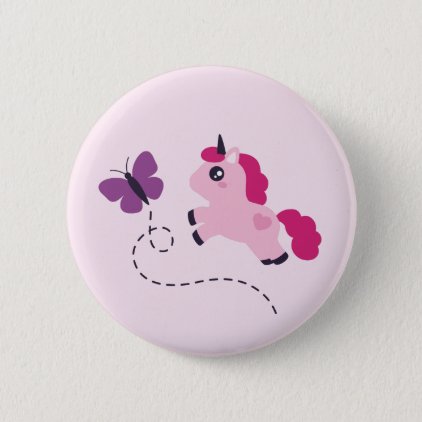 Cute Pink Unicorn with a Butterfly Button