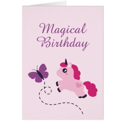 Cute Pink Unicorn with a Butterfly Card