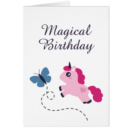 Cute Pink Unicorn with a Butterfly Card