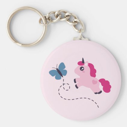 Cute Pink Unicorn with a Butterfly Keychain