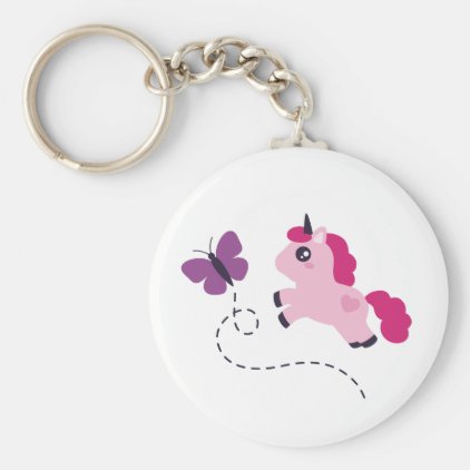 Cute Pink Unicorn with a Butterfly Keychain