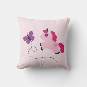 Cute Pink Unicorn with a Butterfly Throw Pillow
