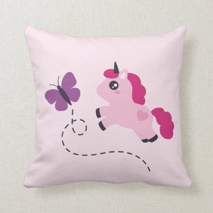 Cute Pink Unicorn with a Butterfly Throw Pillow