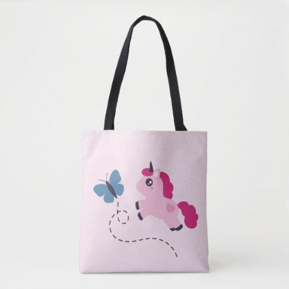 Cute Pink Unicorn with a Butterfly Tote Bag