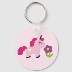 Cute Pink Unicorn with a Flower Keychain