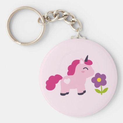 Cute Pink Unicorn with a Flower Keychain