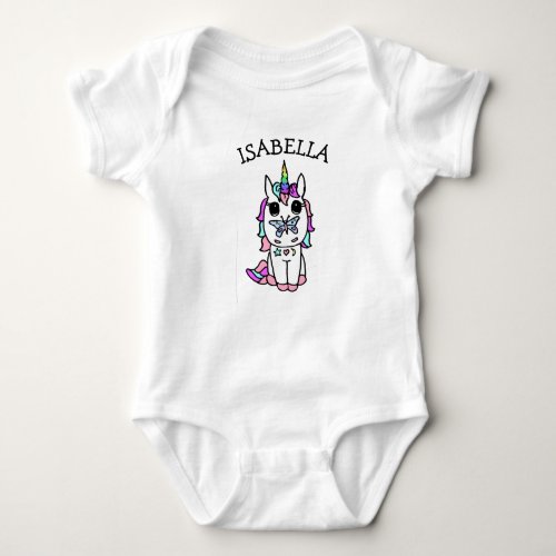 Cute Pink Unicorn with Butterfly on Nose Baby Bodysuit