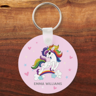 cute pink unicorn with minimalist rainbow keychain