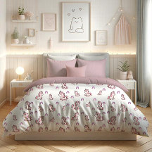 Cute Pink Unicorn with Rainbow Duvet Cover