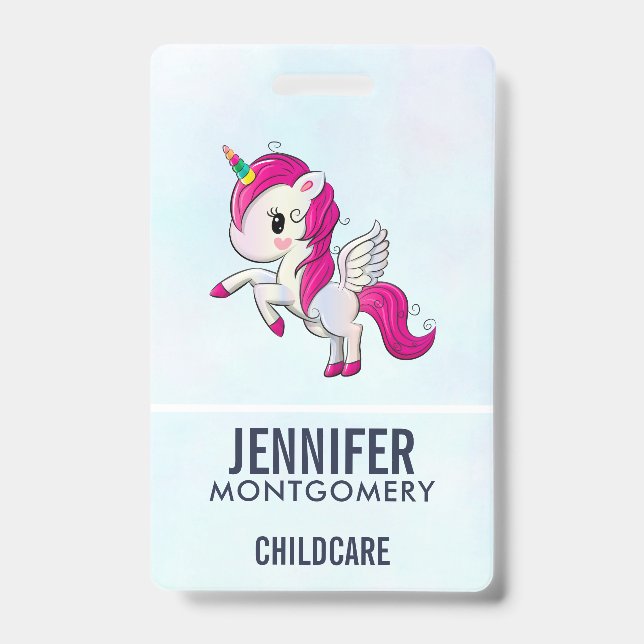Cute Pink Unicorn with Wings Badge (Front)