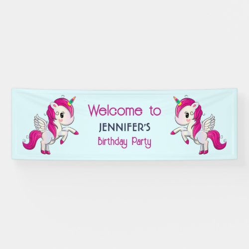 Cute Pink Unicorn with Wings Birthday Banner