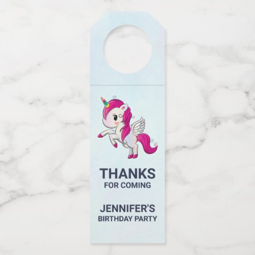 Cute Pink Unicorn with Wings Birthday Bottle Hanger Tag