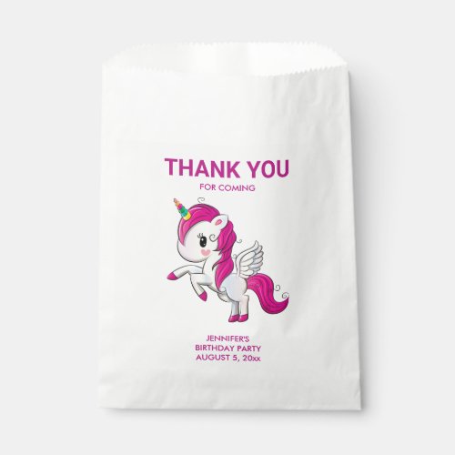 Cute Pink Unicorn with Wings Birthday Favor Bag