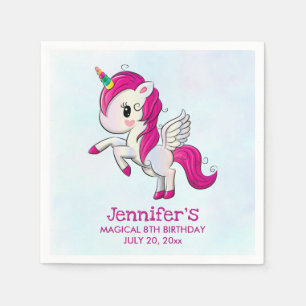 Cute Pink Unicorn with Wings Birthday Napkins