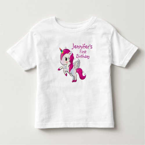 Cute Pink Unicorn with Wings Birthday Toddler T_shirt