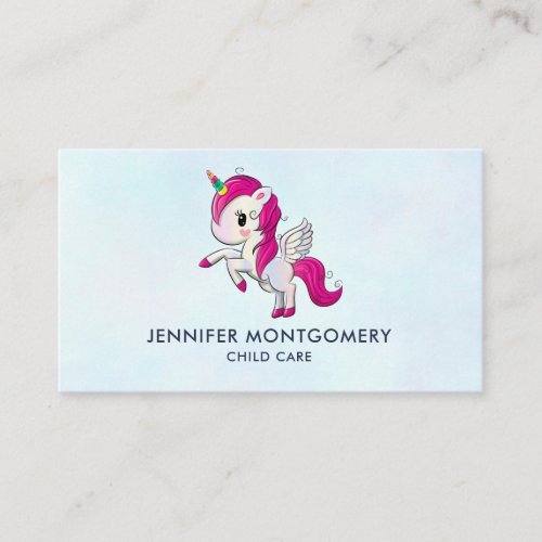 Cute Pink Unicorn with Wings Business Card