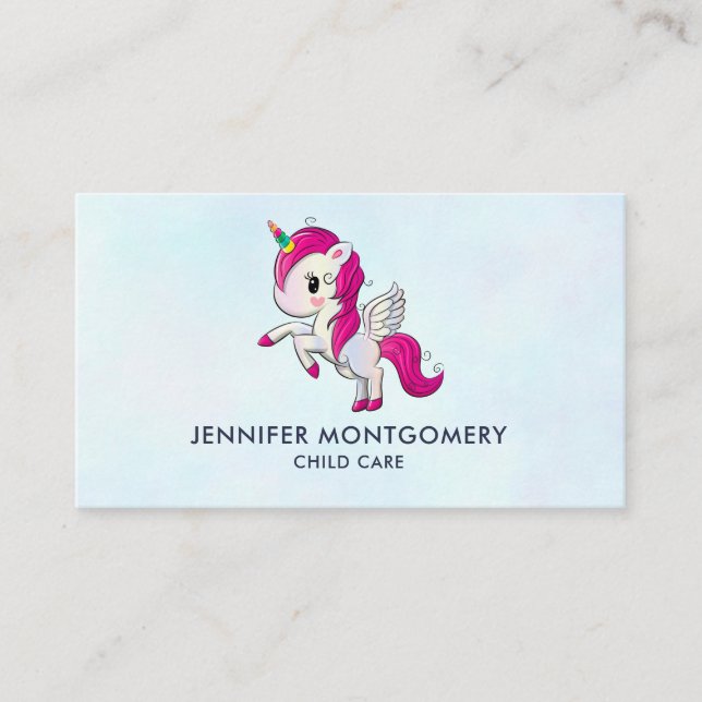 Cute Pink Unicorn with Wings Business Card (Front)