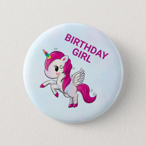 Cute Pink Unicorn with Wings Button