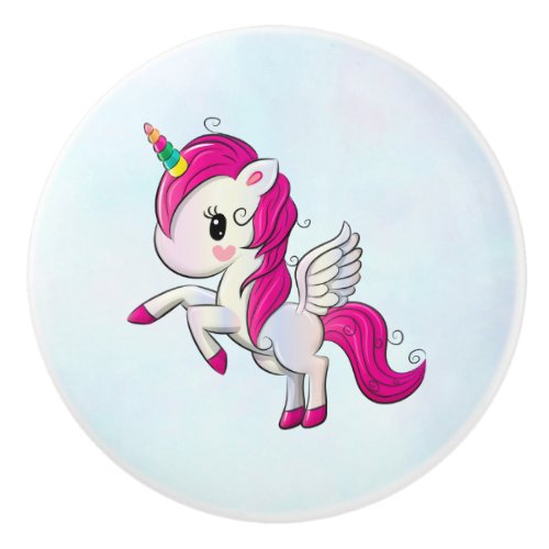 Cute Pink Unicorn with Wings Ceramic Knob