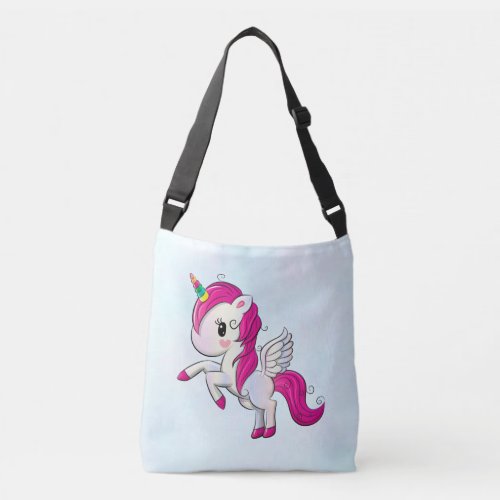 Cute Pink Unicorn with Wings Crossbody Bag