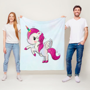 Cute Pink Unicorn with Wings Fleece Blanket