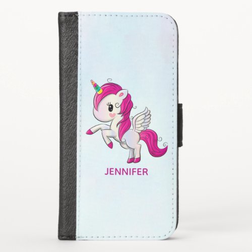 Cute Pink Unicorn with Wings iPhone X Wallet Case