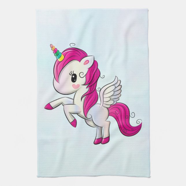Cute Pink Unicorn with Wings Kitchen Towel (Vertical)