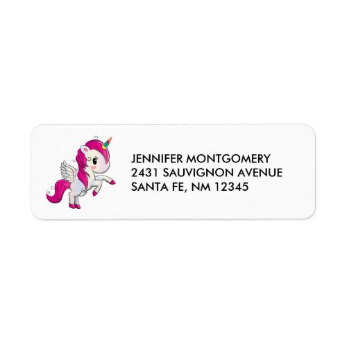 Cute Pink Unicorn with Wings Label