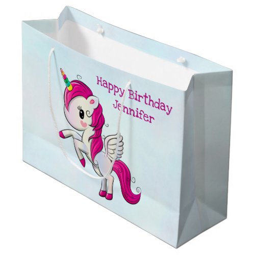 Cute Pink Unicorn with Wings Large Gift Bag