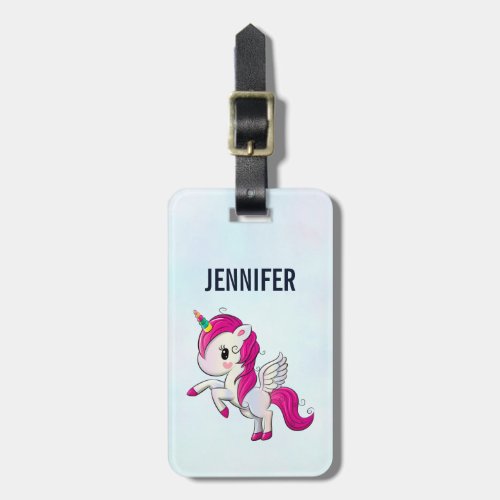 Cute Pink Unicorn with Wings Luggage Tag