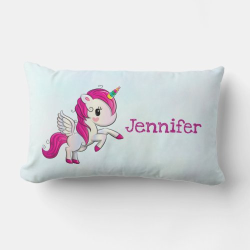 Cute Pink Unicorn with Wings Lumbar Pillow