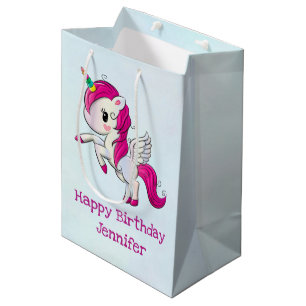 Cute Pink Unicorn with Wings Medium Gift Bag