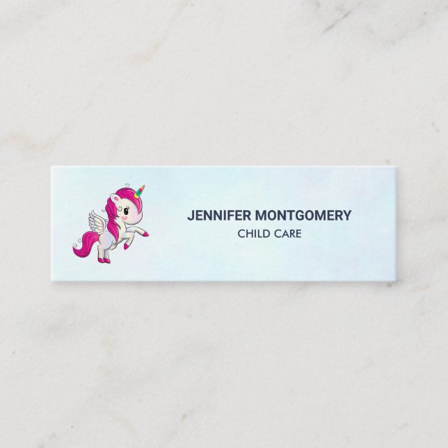 Cute Pink Unicorn with Wings Mini Business Card (Front)