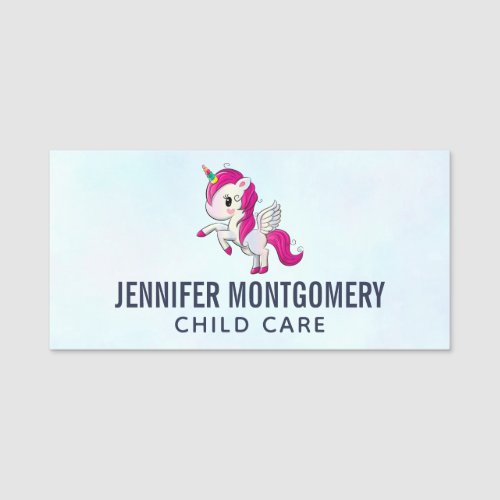 Cute Pink Unicorn with Wings Name Tag