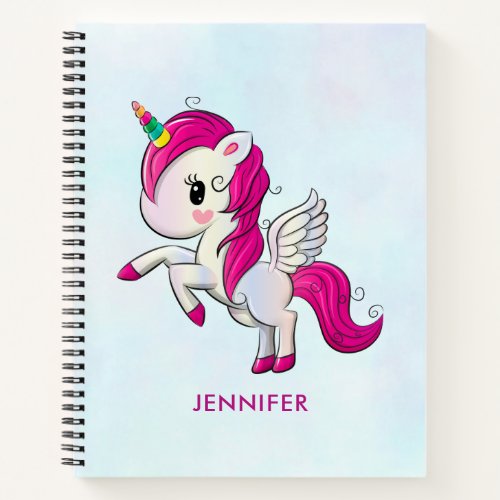Cute Pink Unicorn with Wings Notebook