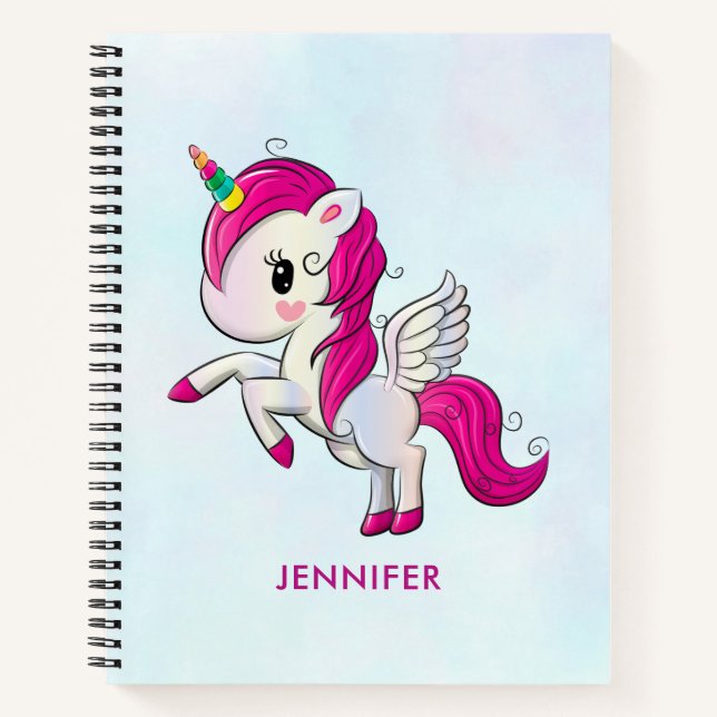 Cute Pink Unicorn with Wings Notebook (Front)