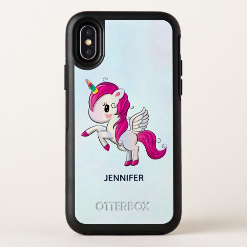 Cute Pink Unicorn with Wings OtterBox Symmetry iPhone X Case