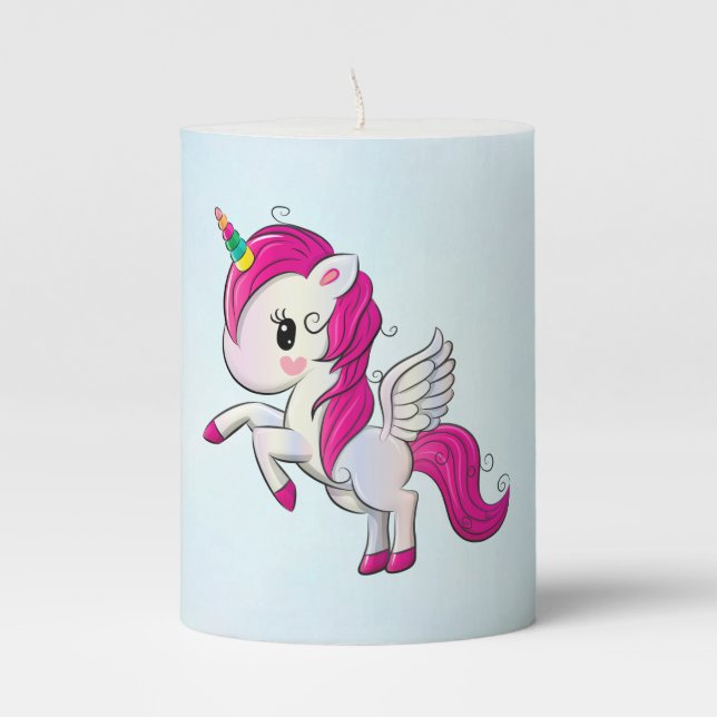 Cute Pink Unicorn with Wings Pillar Candle (Front)