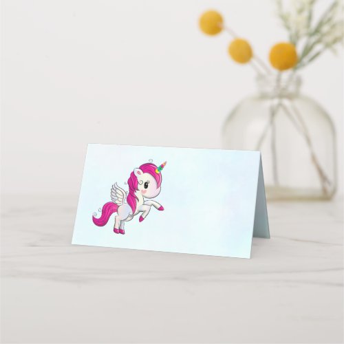 Cute Pink Unicorn with Wings Place Card