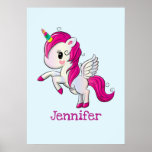 Cute Pink Unicorn With Wings Poster at Zazzle