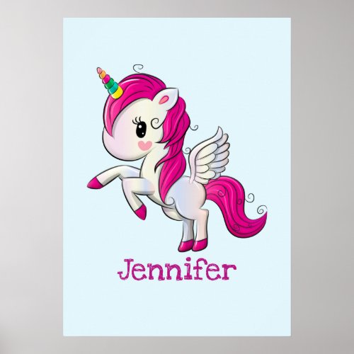 Cute Pink Unicorn with Wings Poster