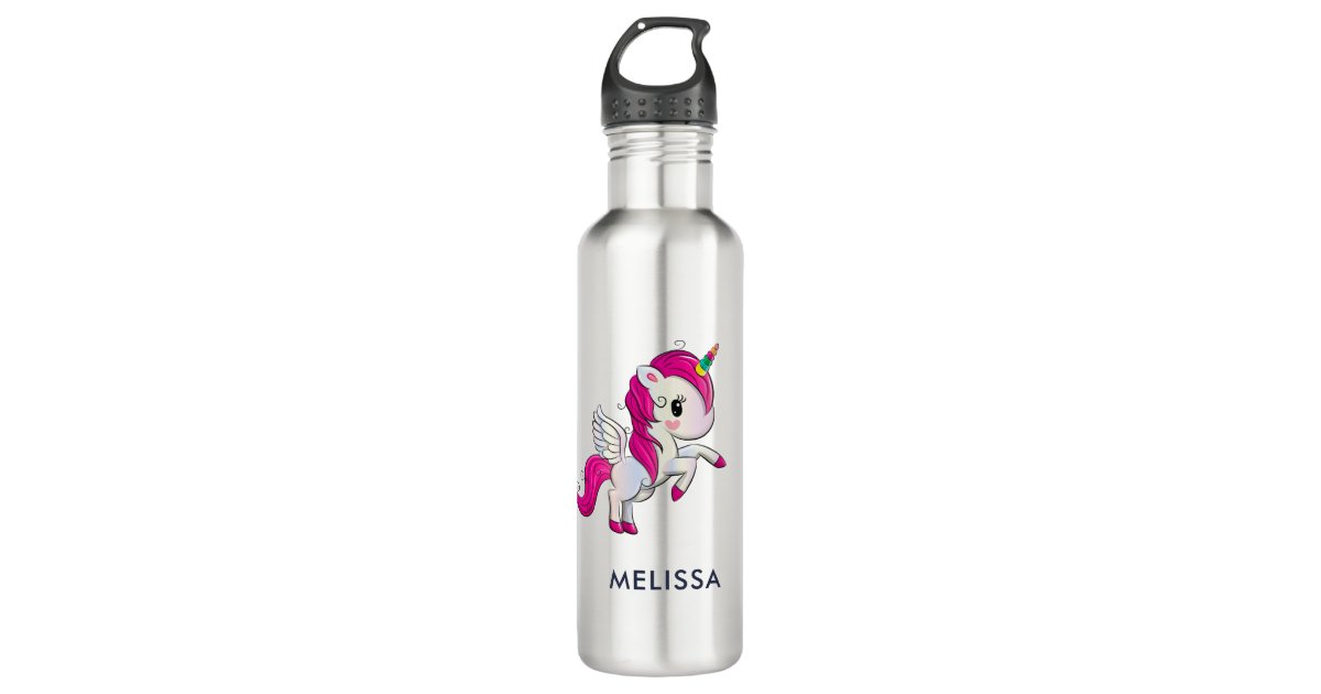 Personalised Metal Unicorn Eyelashes Water Bottle Girl Kids School